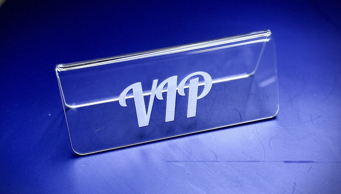 VIP Signs - 4 Pack - Clear Acrylic - Table Tent - Restaurant Sign - Weddings - Party Decoration - Acrylic Displays -