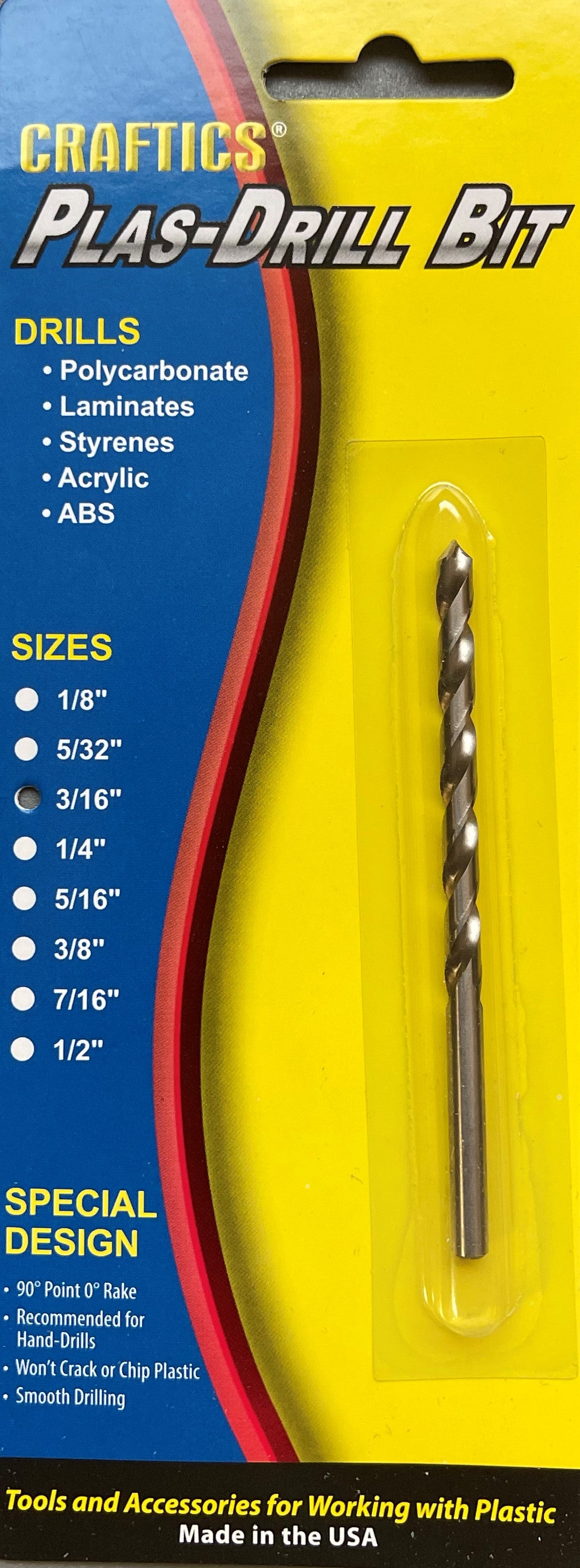 Drill bit - .187" - Chip free holes - Plas-Drill Bit