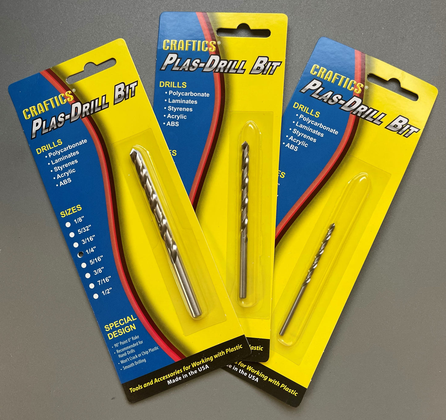 3 pack of drill bits - .125", .187", and .25" - Chip free holes